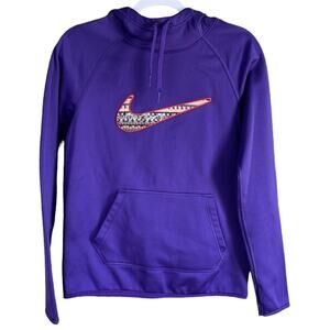 Nike All Time Therma Fit Hoodie Sweatshirt 8bit Swoosh Purple Red Size XS